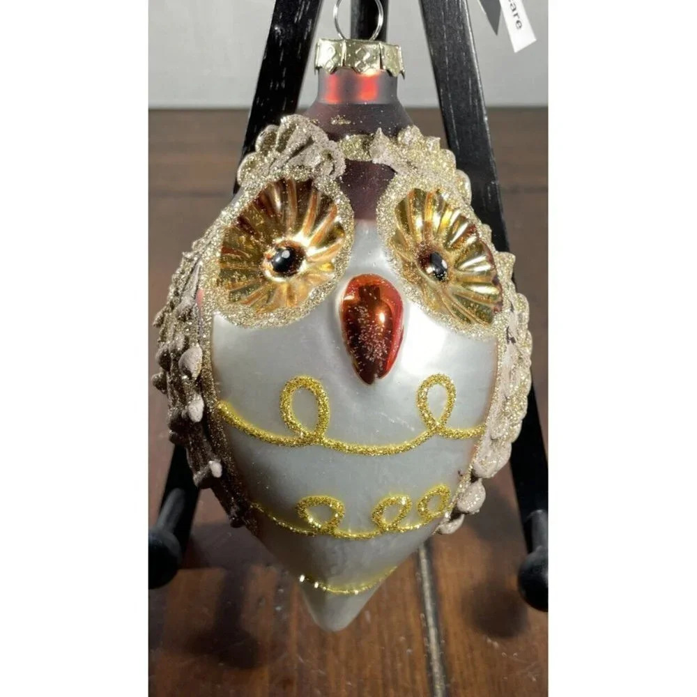 Owl Bird Pinecone Shape Rustic Brown Glass Christmas Holiday Ornament NWT